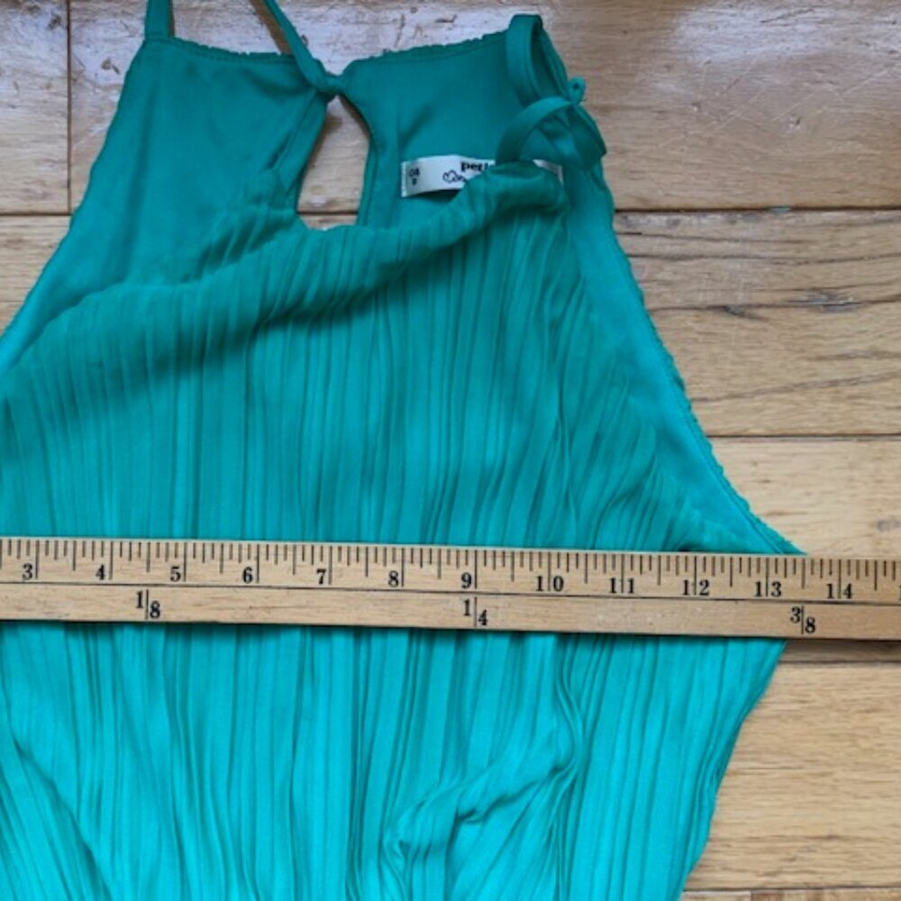 Anthropologie Petites Teal Pleated Maxi Dress | Halter | Size 8P - Picture 5 of 7